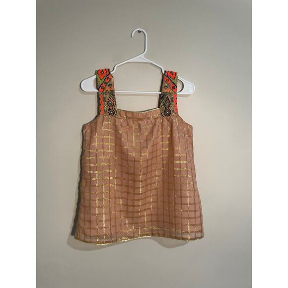 Anthropologie Vineet Bahl Pink Shimmer Plaid Beaded Tank Top Size XS - Picture 1 of 9
